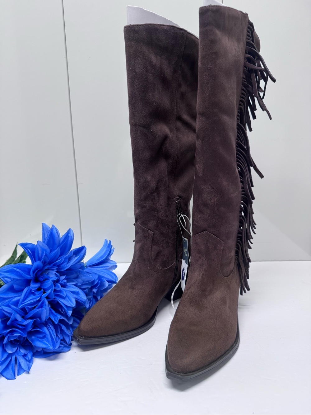 🤠NWT MICROSUEDE WESTERN FRINGE BOOTS - Picture 4 of 7